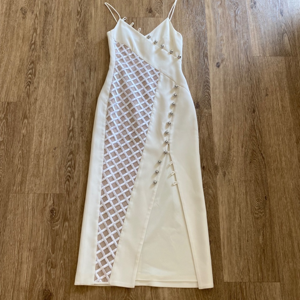 David Koma Cady Diamond Mesh Asymmetric Midi Dress - Picture 4 of 12